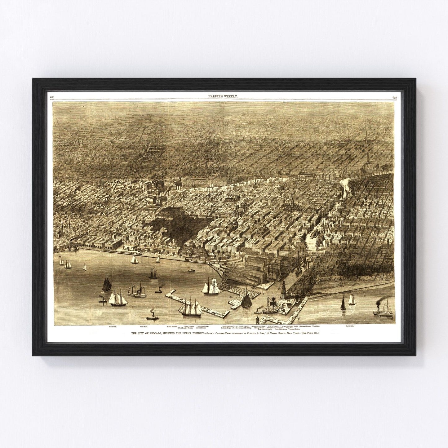 Vintage Map of Chicago, Illinois 1874
