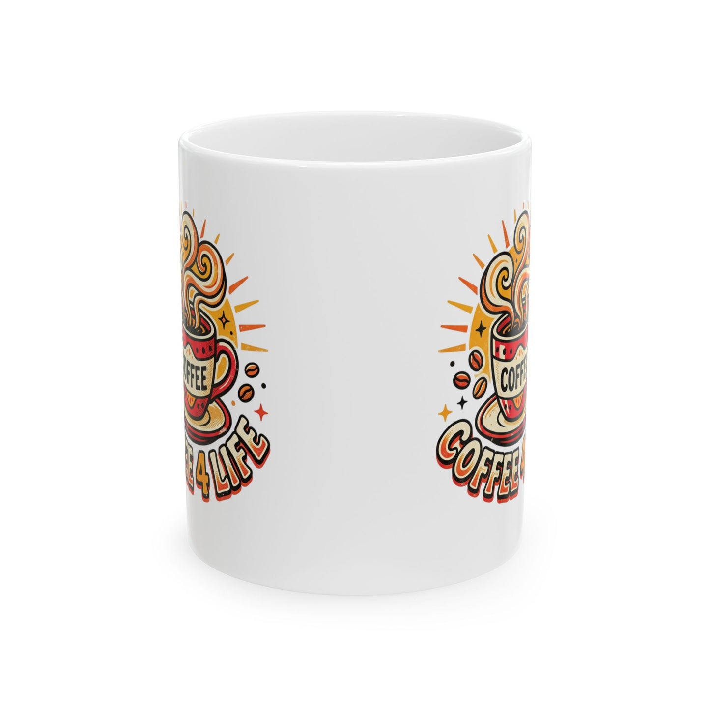 Coffee Mug - Retro 'Coffee 4 Life' Ceramic Mug, 11oz & 15oz