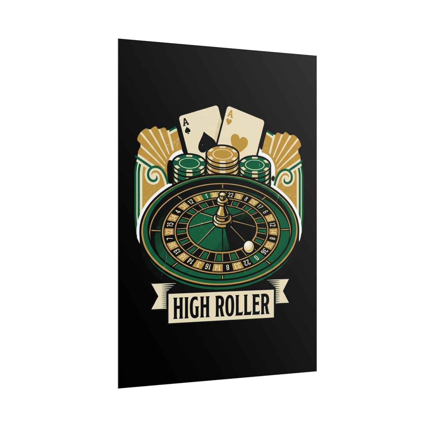 High Roller Casino Poster — Roulette & Cards Wall Art