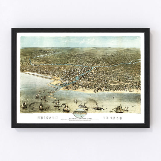Vintage Map of Chicago, Illinois 1868