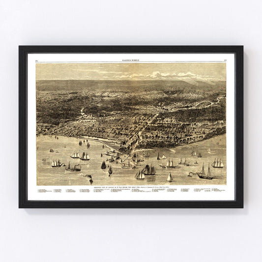 Vintage Map of Chicago, Illinois 1871