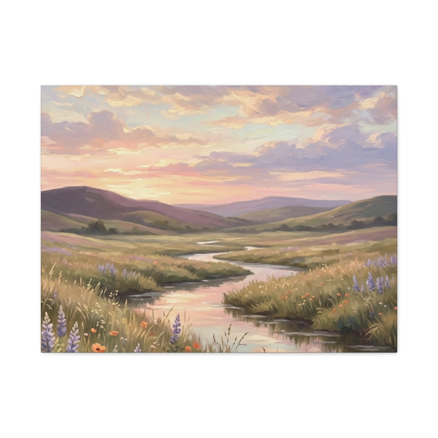 Sunset Meadow Canvas Wall Art - Stretched Matte Landscape Print