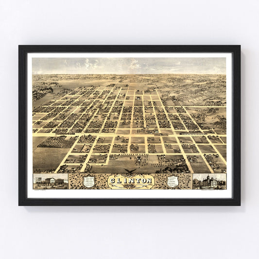 Vintage Map of Clinton, Illinois 1869
