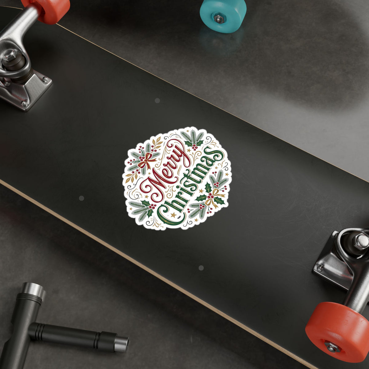Merry Christmas Vinyl Decal — Holiday Wreath Sticker for Windows, Laptops & Gifts
