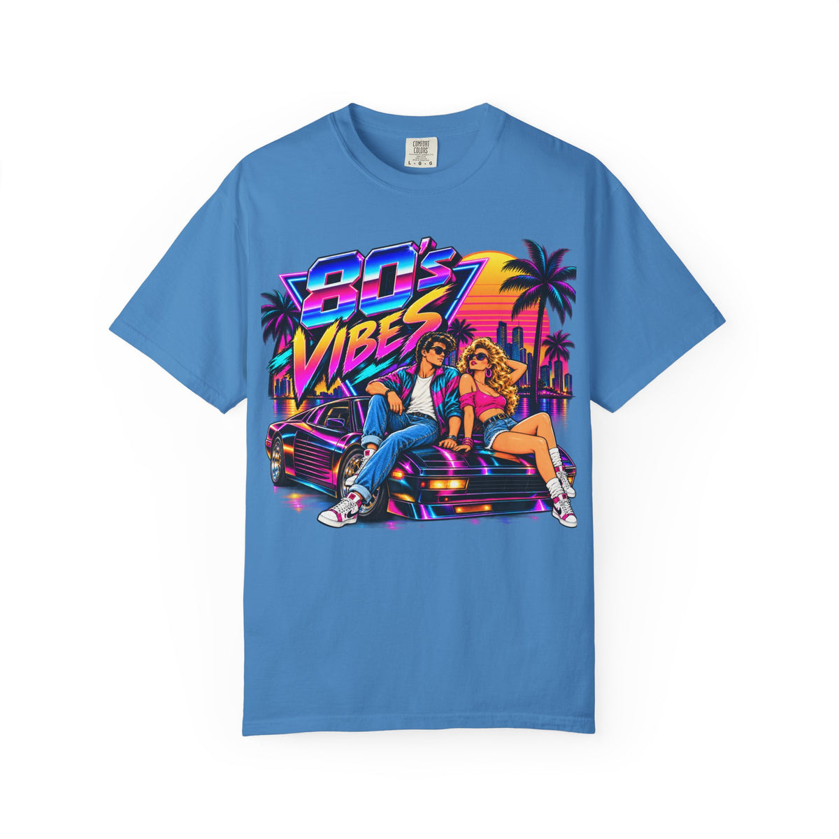 80s Vibes retro car scene T-shirt | neon palm sunset