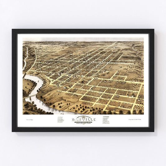 Vintage Map of Danville, Illinois 1869