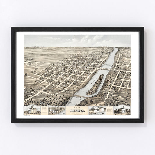 Vintage Map of Geneva, Illinois 1869