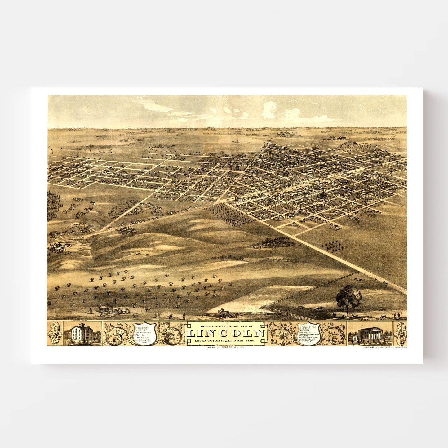 Vintage Map of Lincoln, Illinois 1869