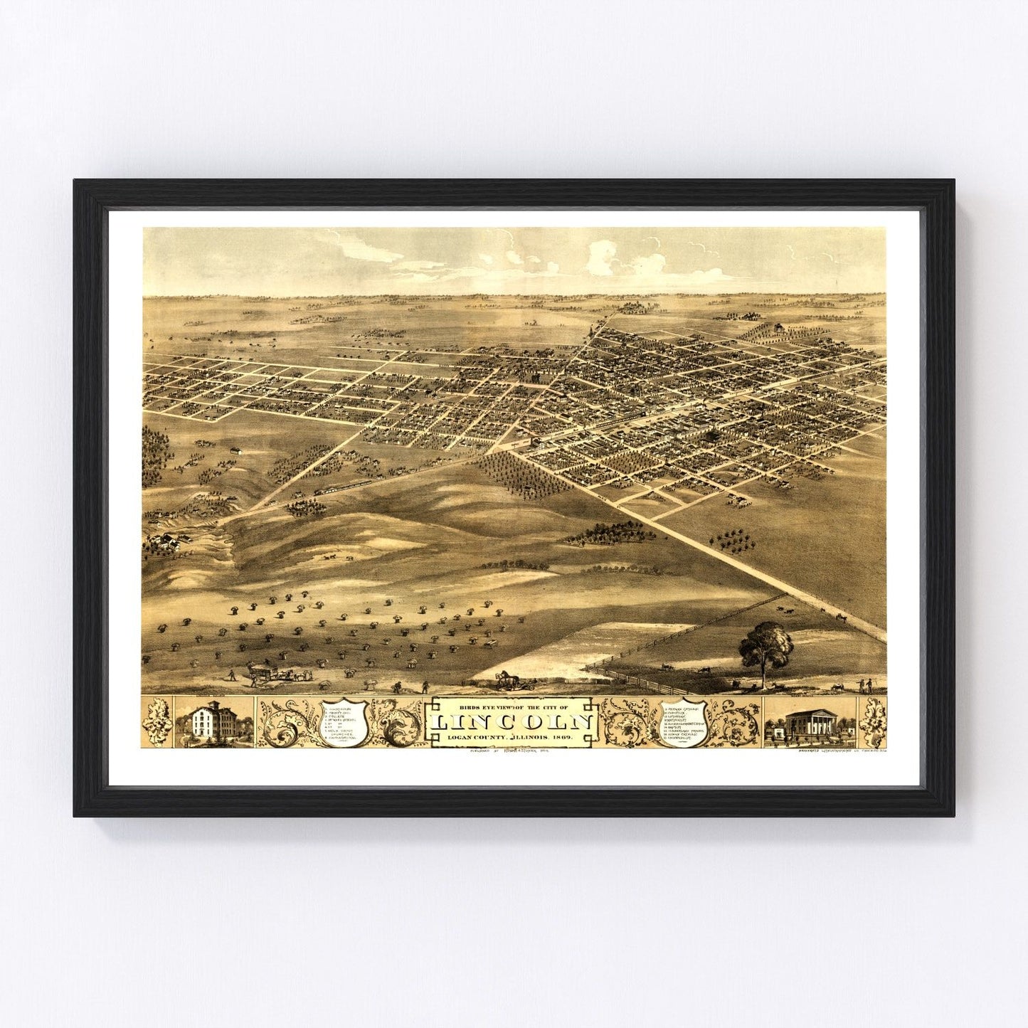Vintage Map of Lincoln, Illinois 1869