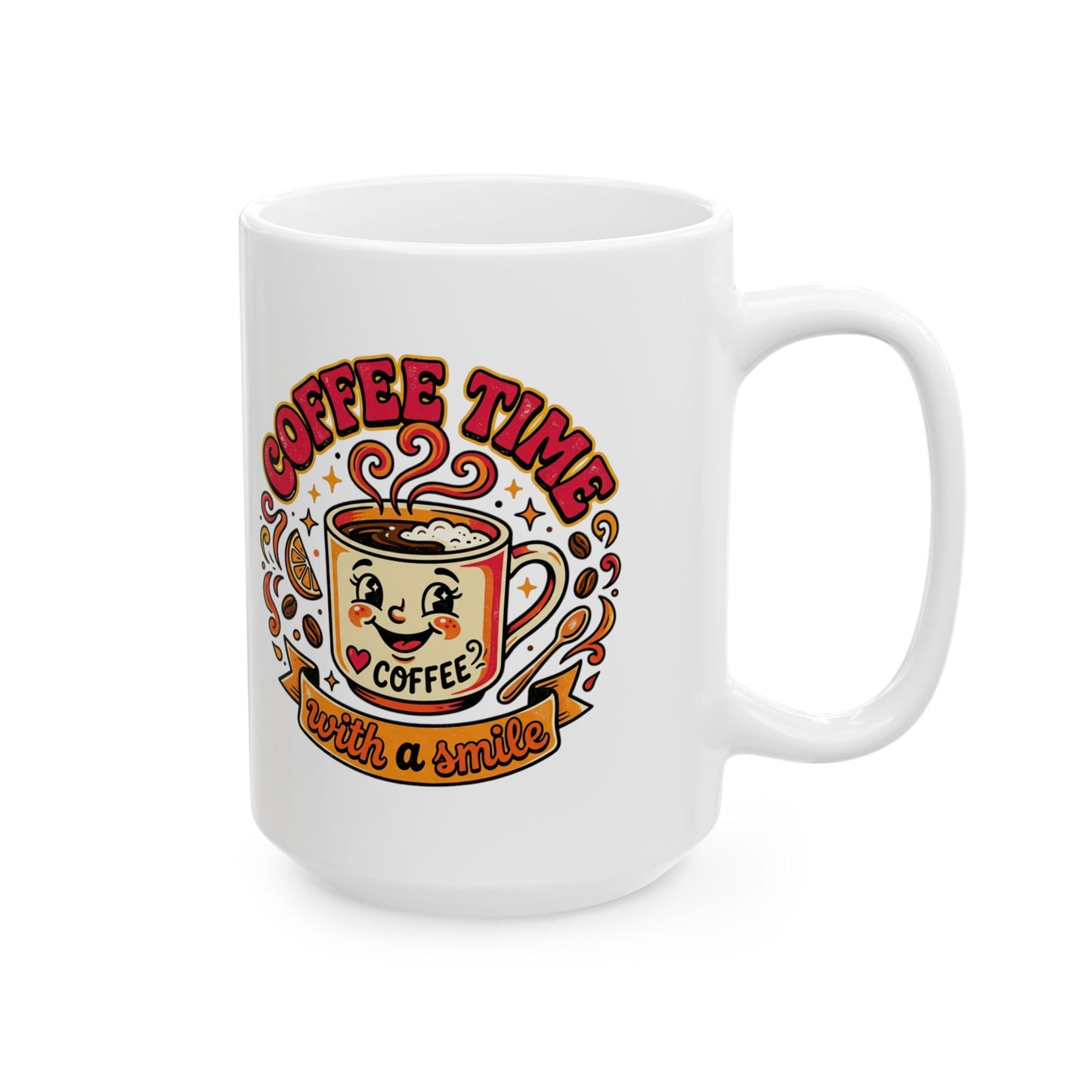 Coffee Time Ceramic Mug (11oz/15oz) – Retro Coffee Cup Design