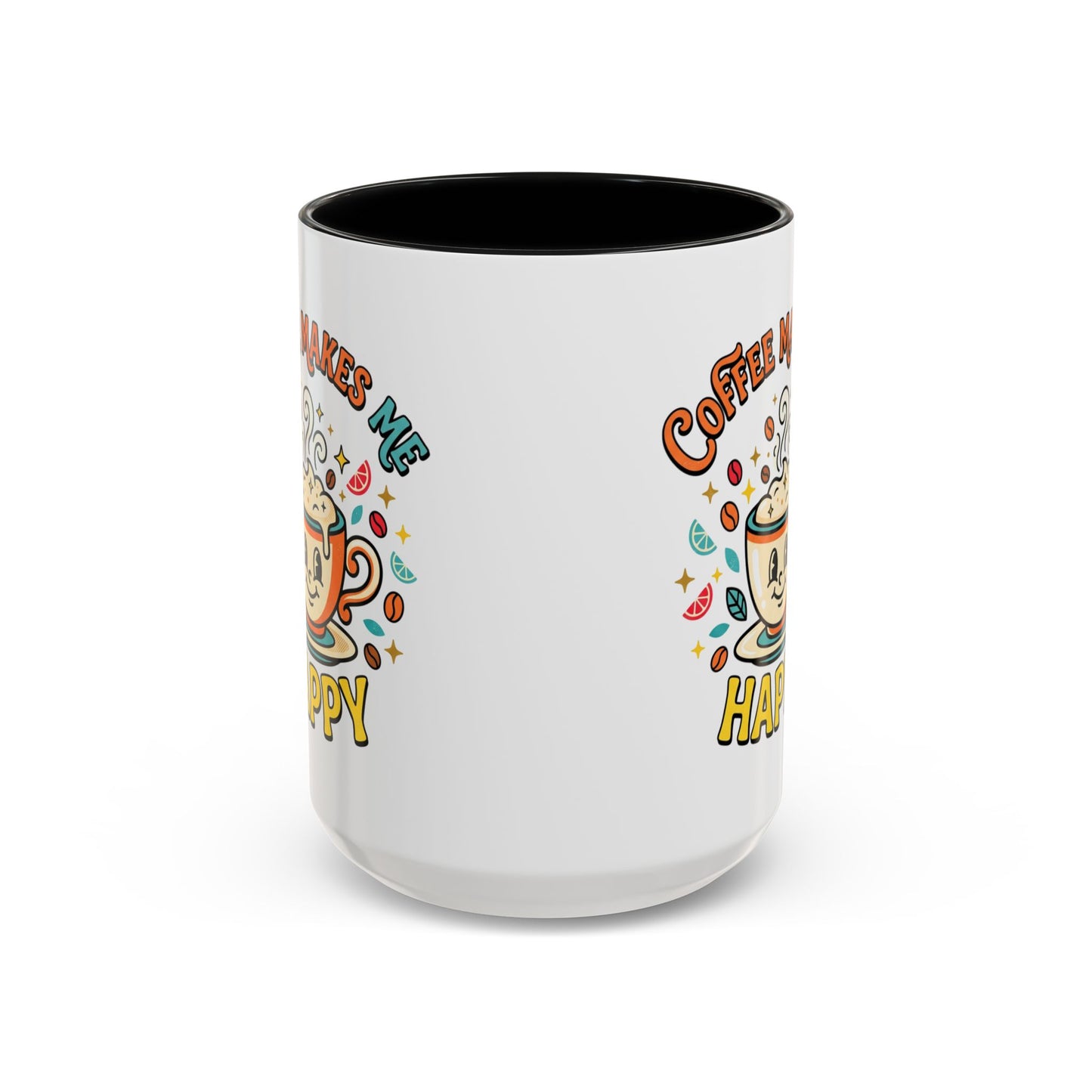 Coffee Mug — "Coffee Makes Me Happy" Cute Retro Accent Mug (11/15oz)