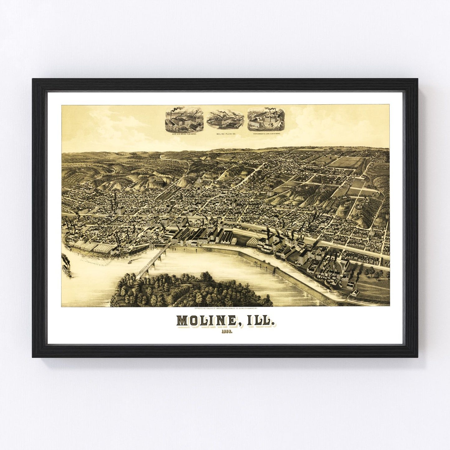Vintage Map of Moline, Illinois 1889