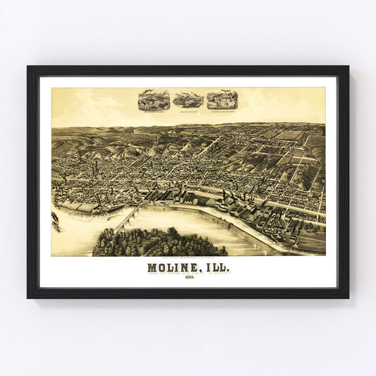 Vintage Map of Moline, Illinois 1889