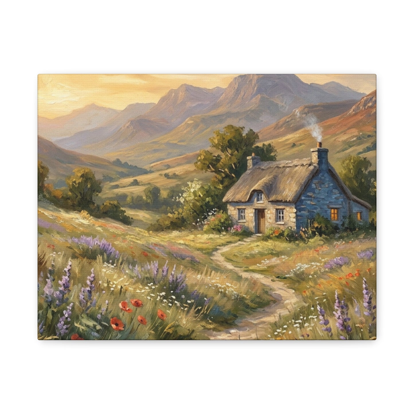 Countryside Cottage Canvas Wall Art — Tranquil Rustic Landscape Print