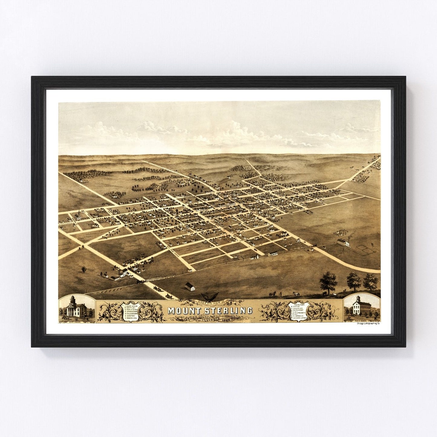 Vintage Map of Mount Sterling, Illinois 1869