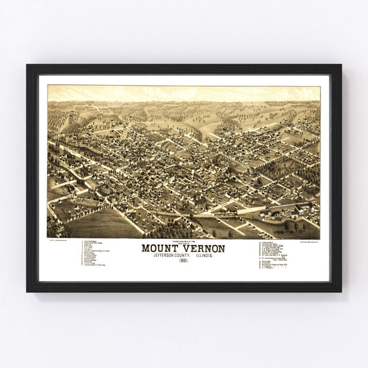 Vintage Map of Mount Vernon, Illinois 1881
