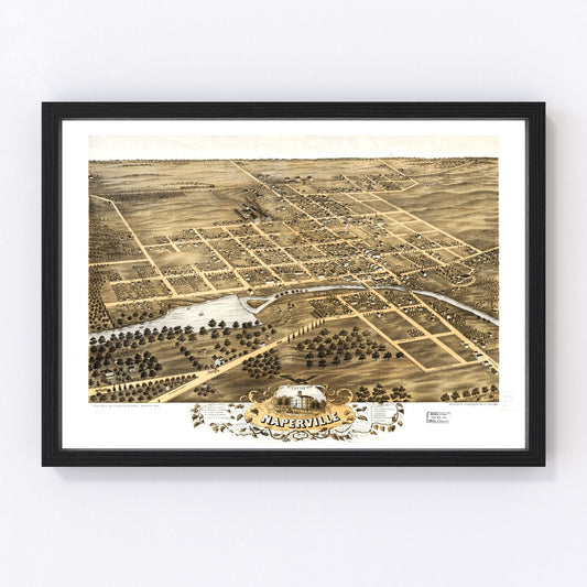 Vintage Map of Naperville, Illinois 1869