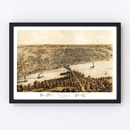 Vintage Map of Peoria, Illinois 1867