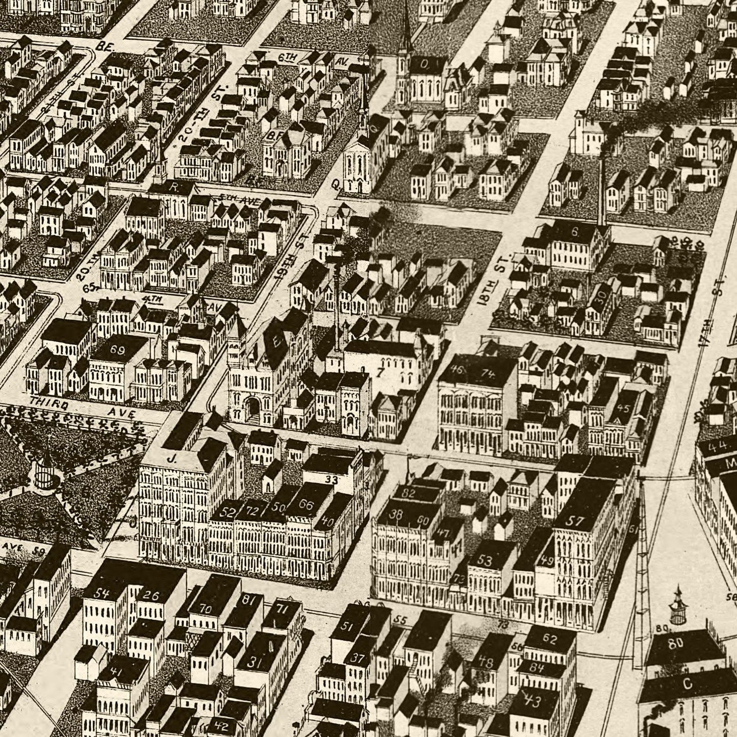Vintage Map of Rock Island, Illinois 1889