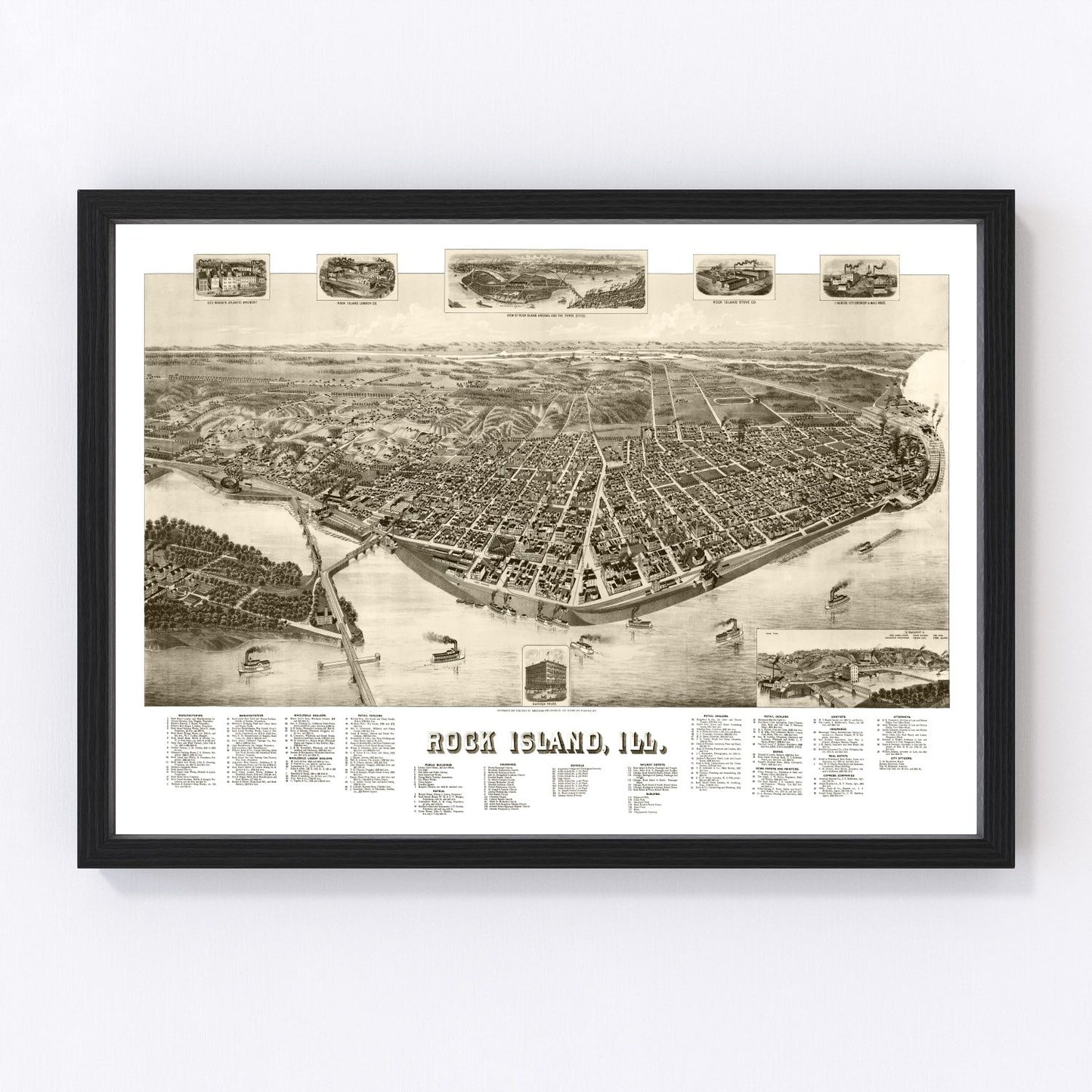 Vintage Map of Rock Island, Illinois 1889