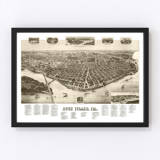 Vintage Map of Rock Island, Illinois 1889