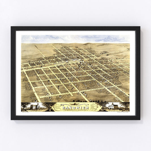Vintage Map of Sandwich, Illinois 1869