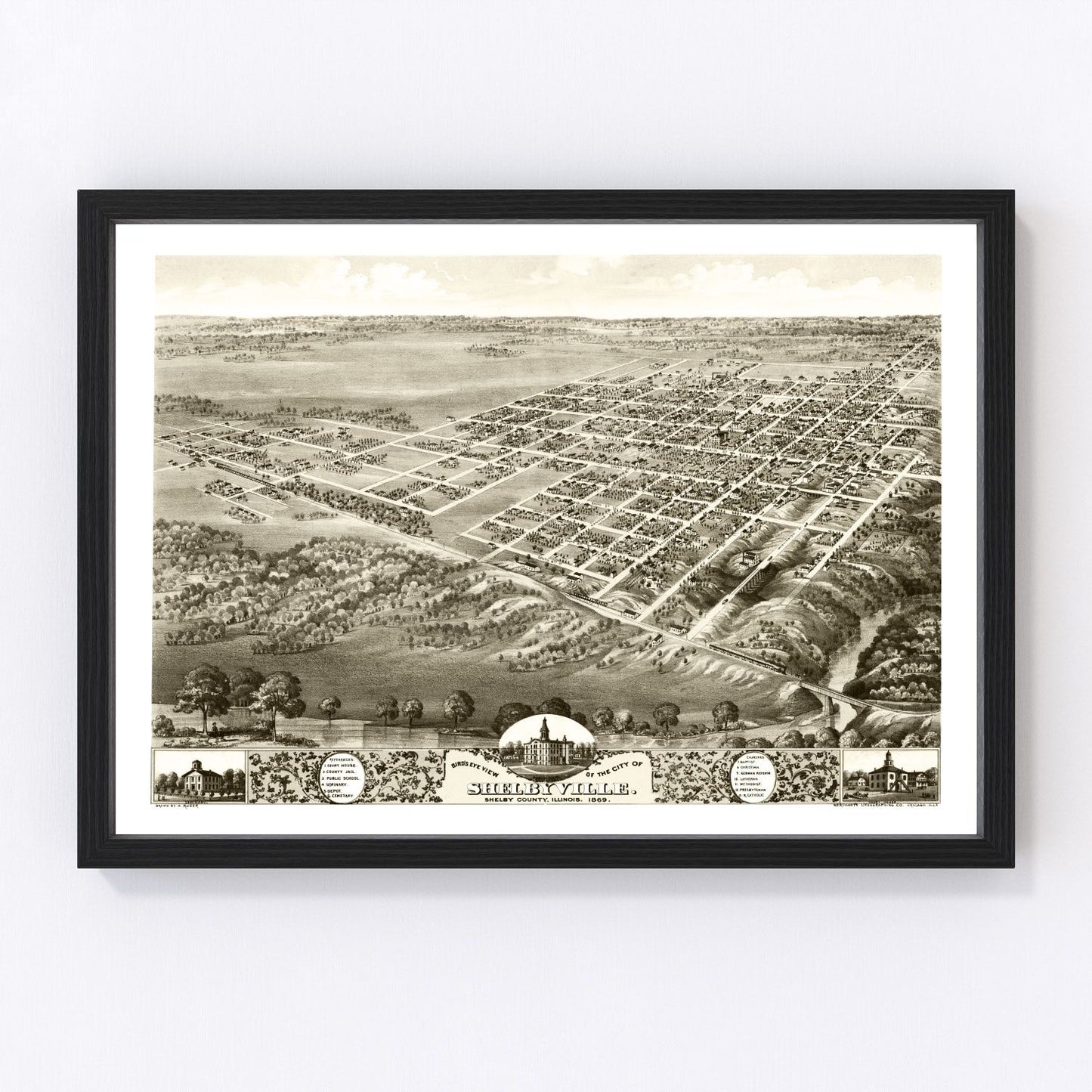 Vintage Map of Shelbyville, Illinois 1869