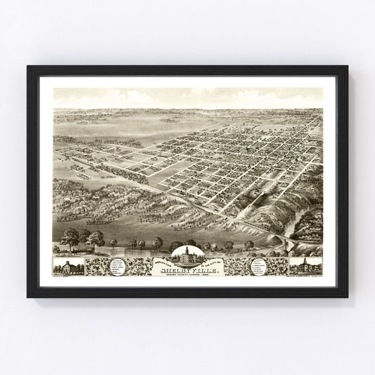 Vintage Map of Shelbyville, Illinois 1869