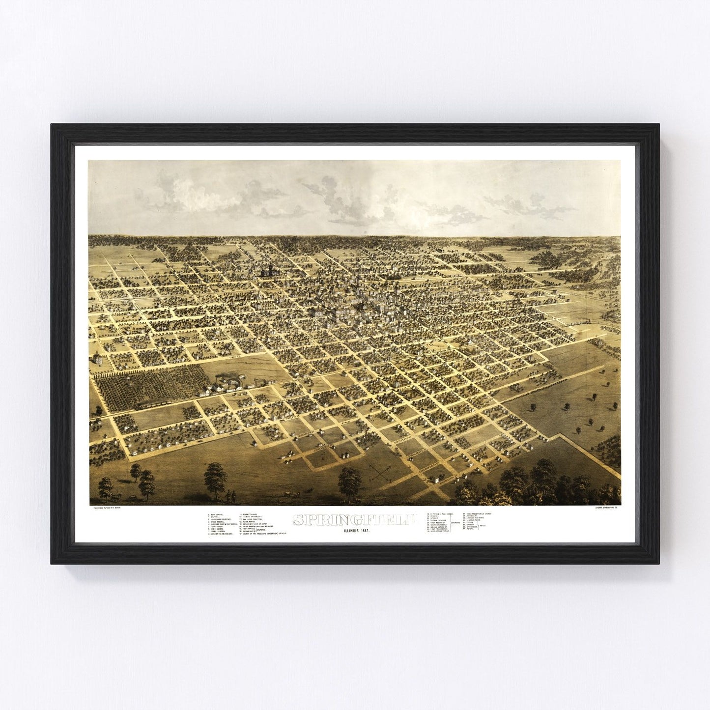 Vintage Map of Springfield, Illinois 1867