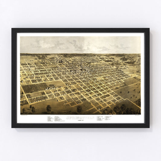 Vintage Map of Springfield, Illinois 1867