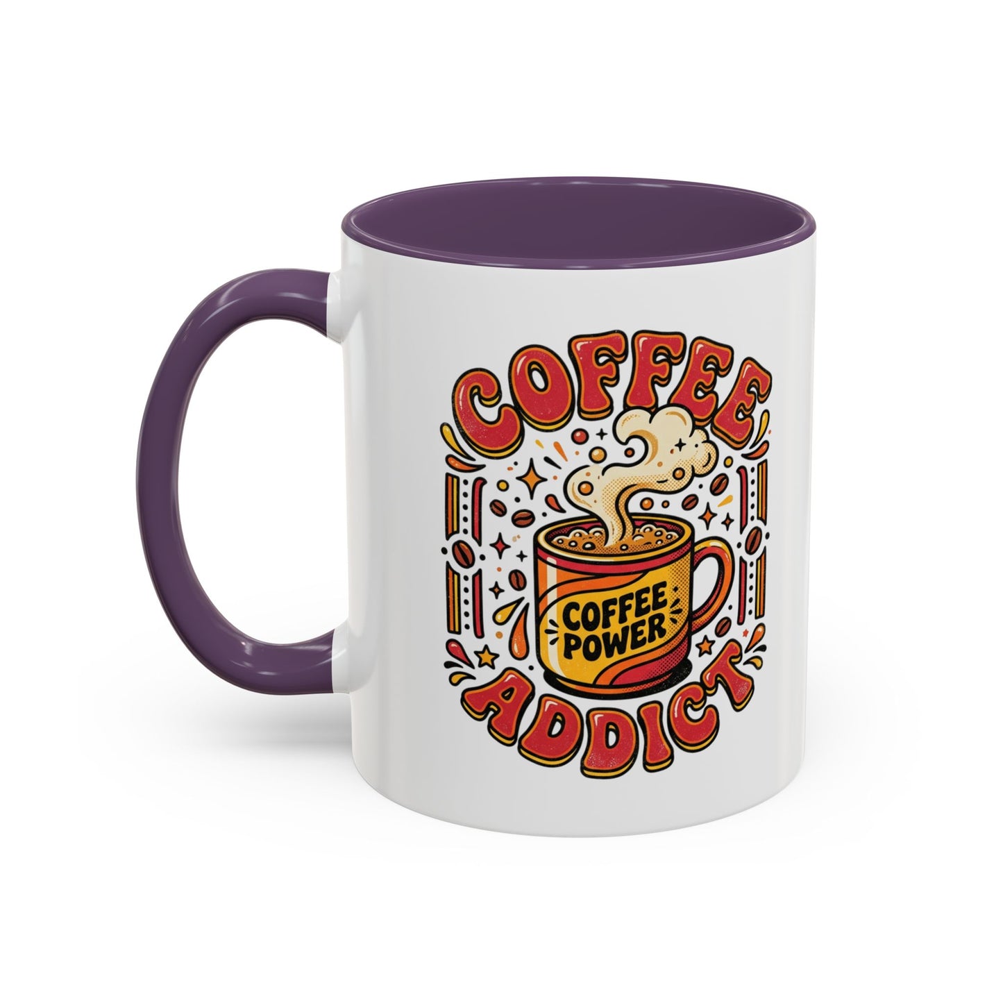 Coffee Addict Accent Mug — "Coffee Power" Retro Coffee Lover Gift (11oz/15oz)