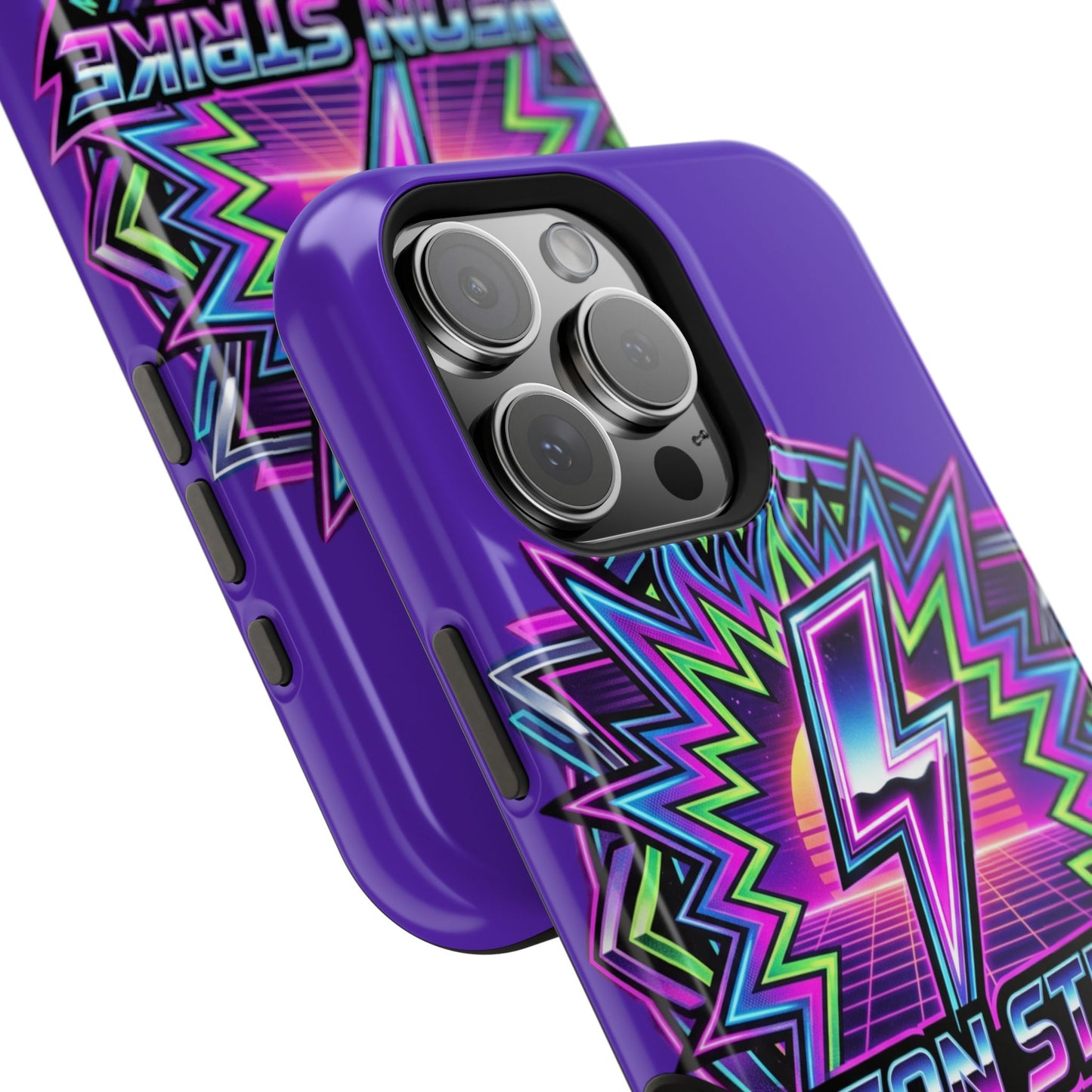 Neon Strike Phone Case — Retro 80s Lightning Magnetic Impact-Resistant Cover