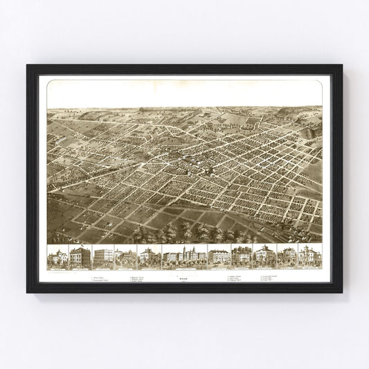 Vintage Map of Adrian, Michigan 1866