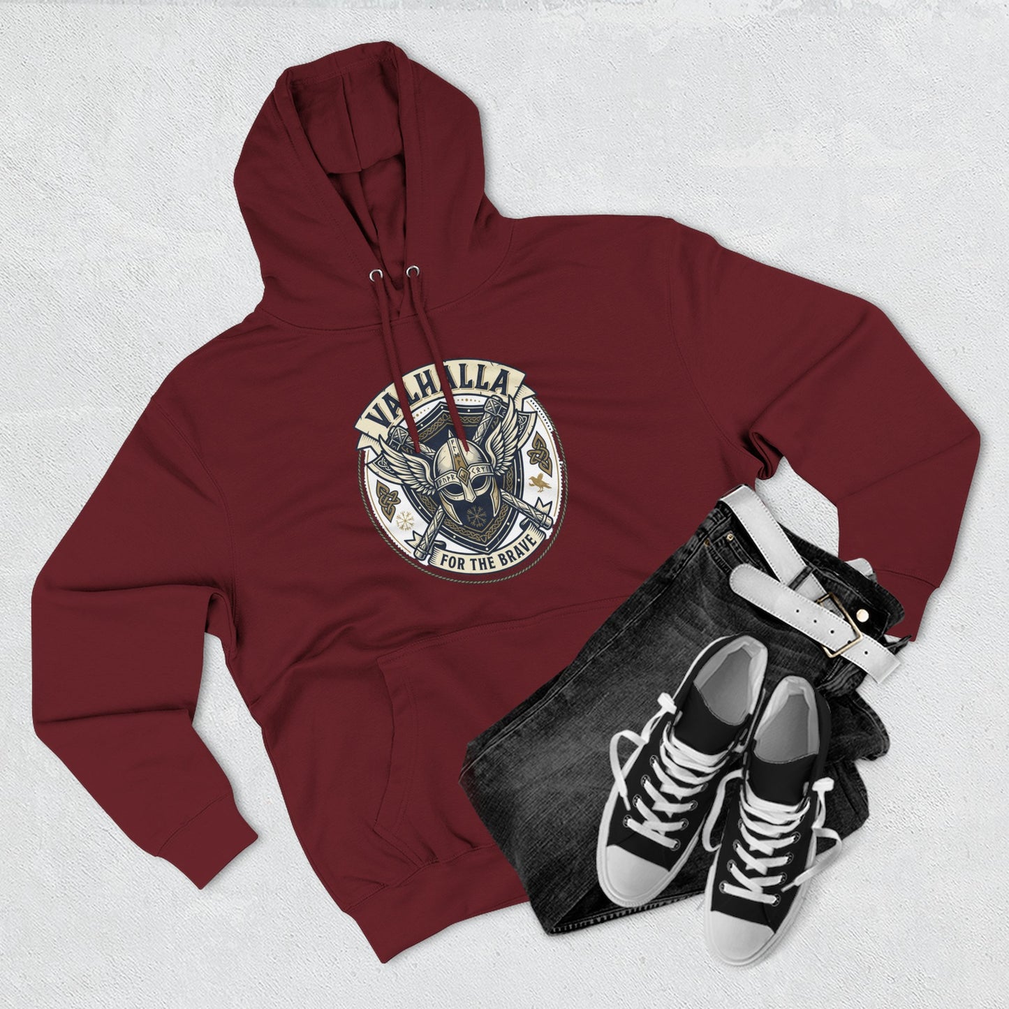 Viking Valhalla Skull Hoodie – "For the Brave" Graphic Fleece Hoodie