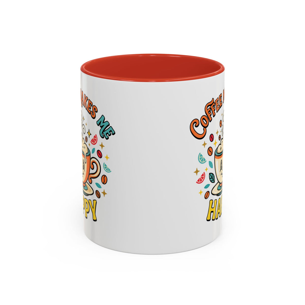 Coffee Mug — "Coffee Makes Me Happy" Cute Retro Accent Mug (11/15oz)