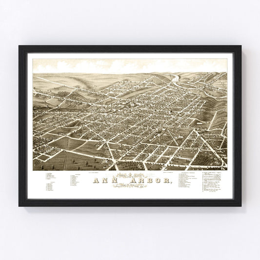 Vintage Map of Ann Arbor, Michigan 1880