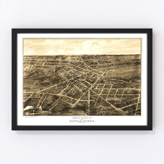 Vintage Map of Battle Creek, Michigan 1870