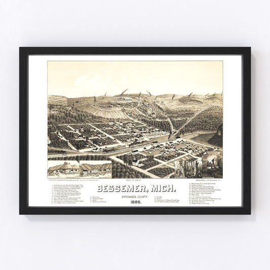 Vintage Map of Bessemer, Michigan 1886