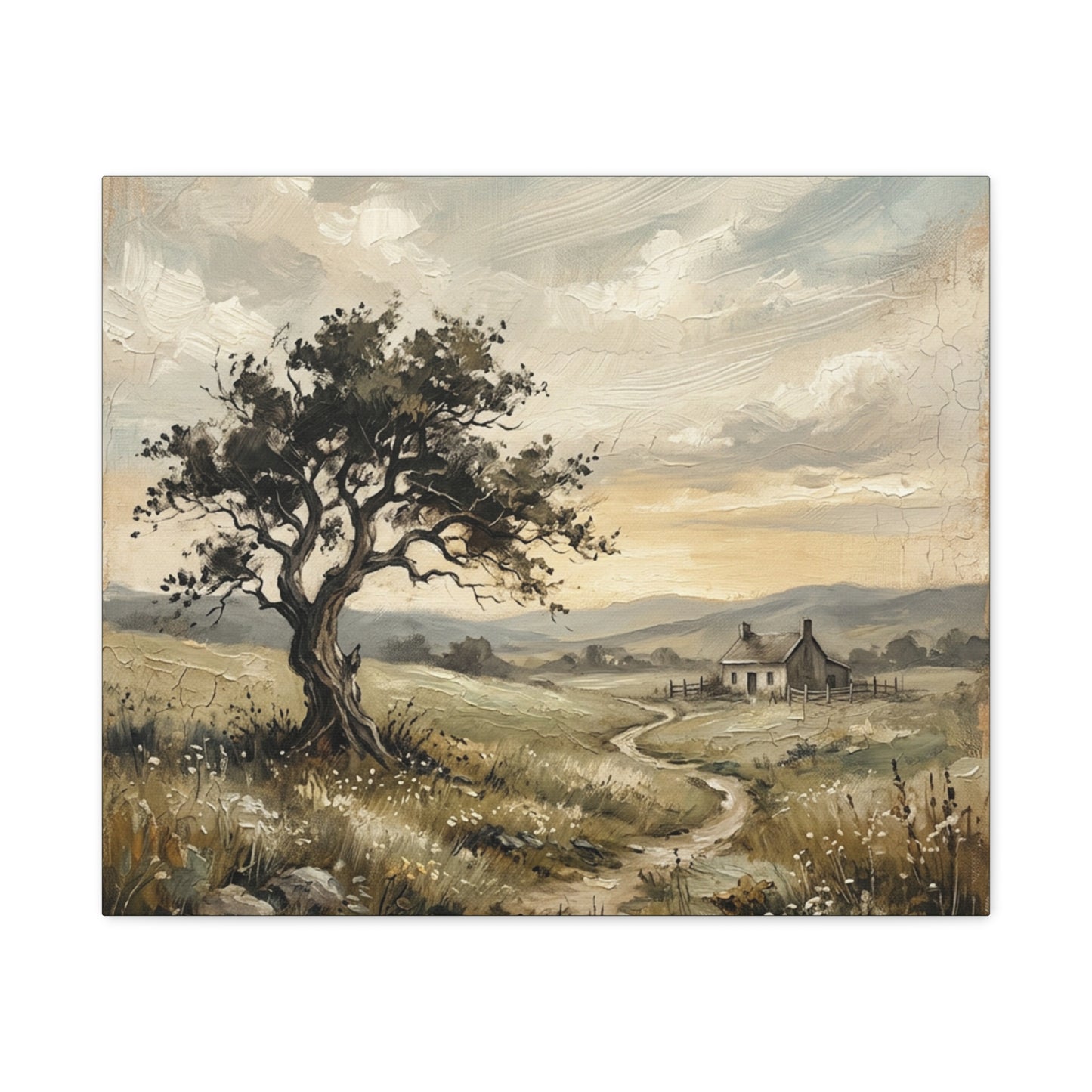 Rustic Countryside Canvas Wall Art — Serene Landscape Matte Stretched Canvas Print