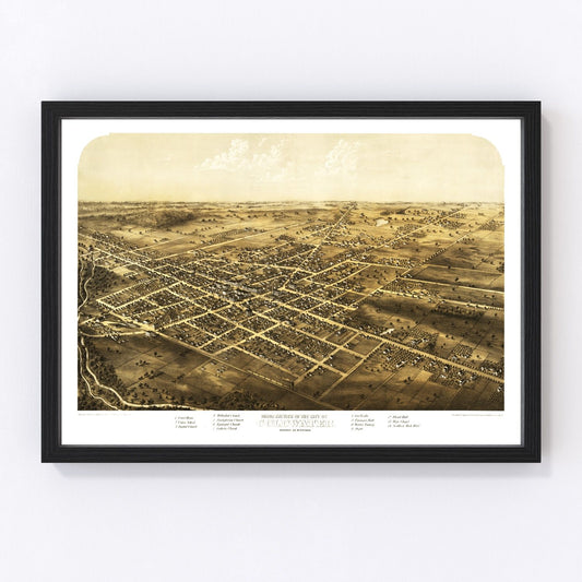 Vintage Map of Coldwater, Michigan 1868