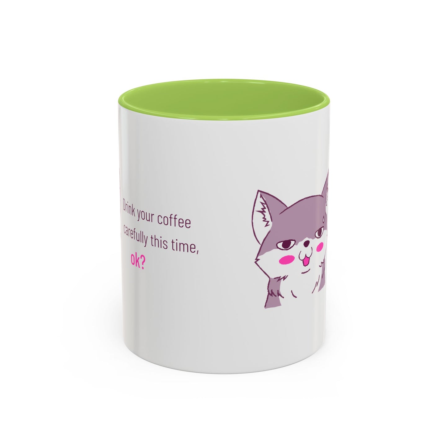Accent Coffee Mug — Cute Shy Fox Design "Drink your coffee carefully this time, ok?"