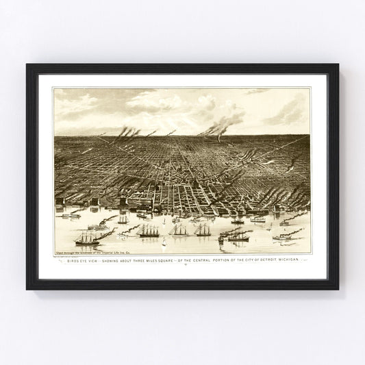 Vintage Map of Detroit, Michigan 1889