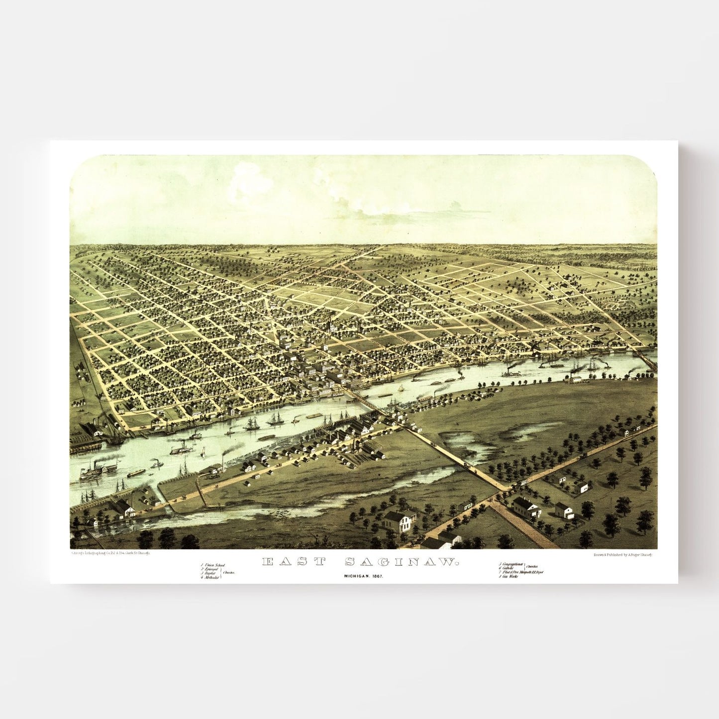 Vintage Map of Saginaw, Michigan 1867