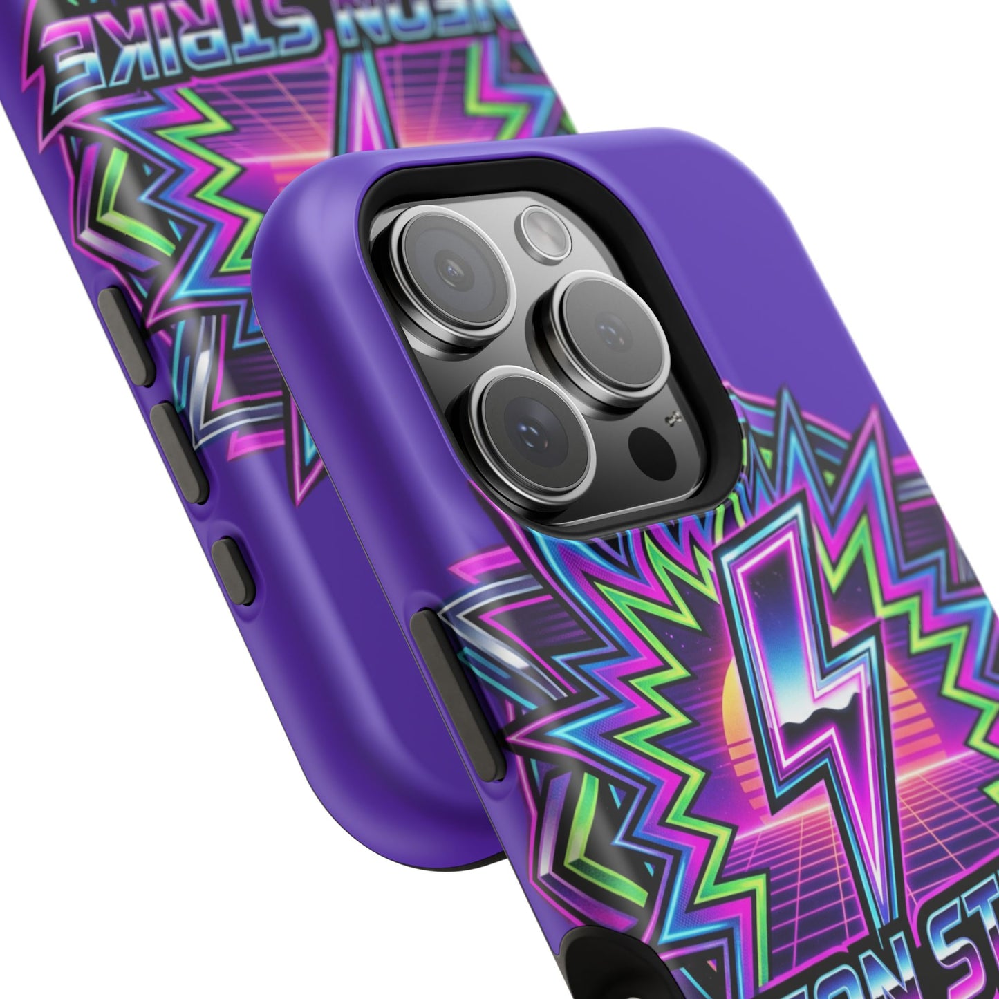 Neon Strike Phone Case — Retro 80s Lightning Magnetic Impact-Resistant Cover