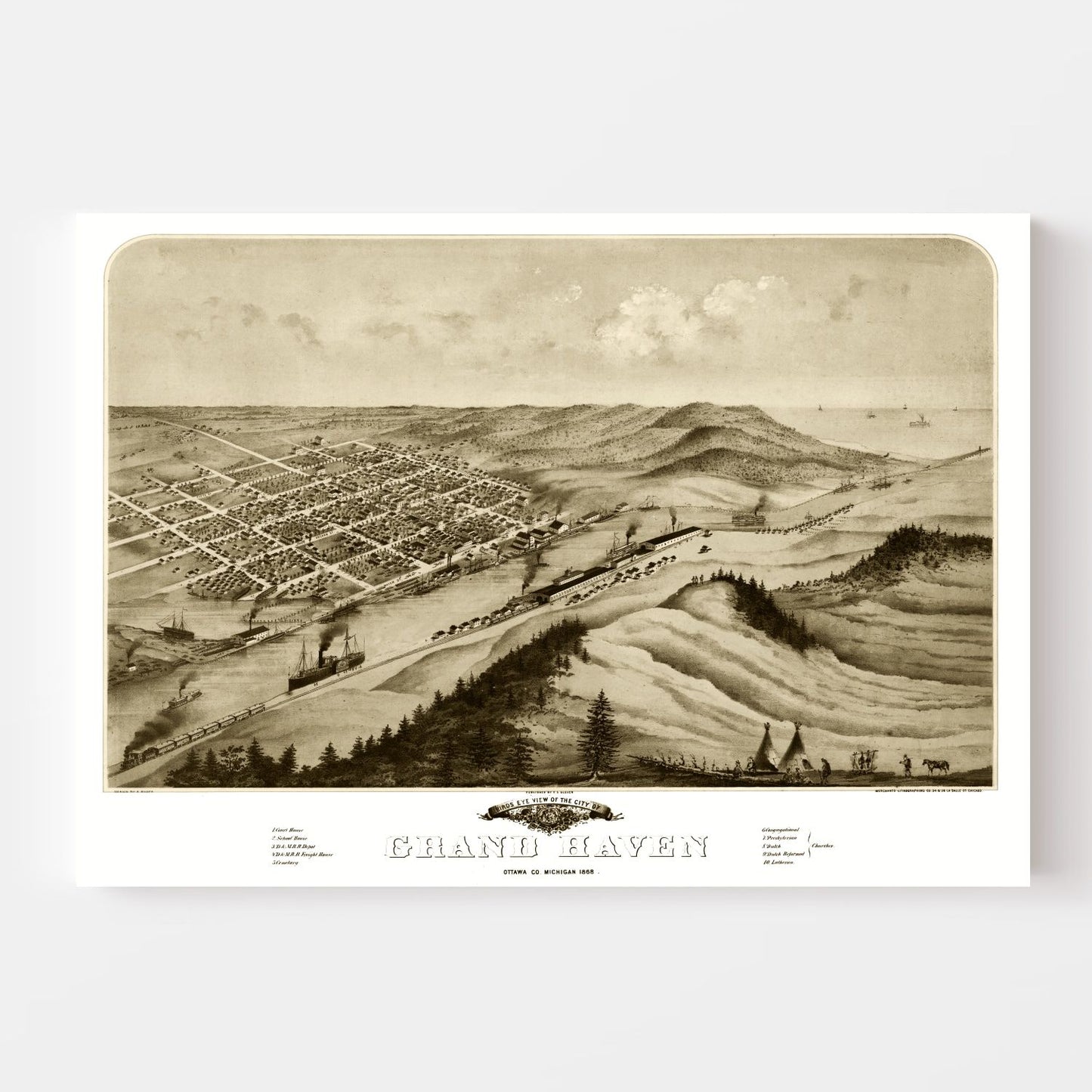 Vintage Map of Grand Haven, Michigan 1868