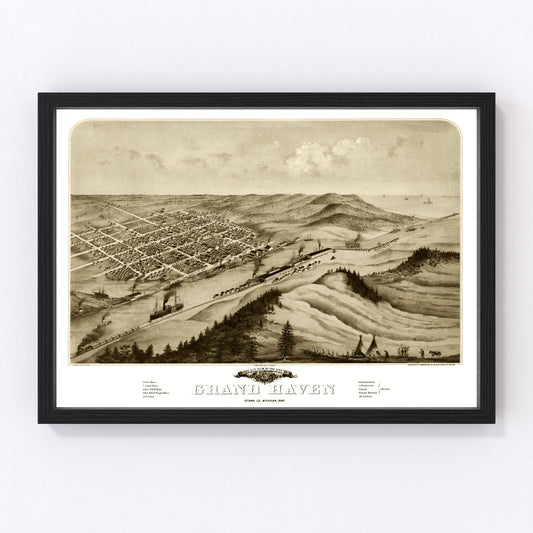 Vintage Map of Grand Haven, Michigan 1868