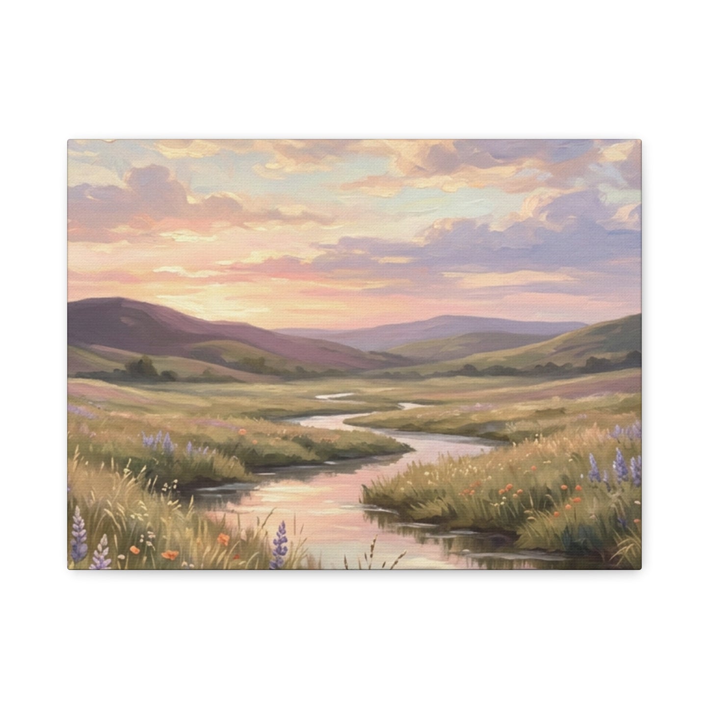 Sunset Meadow Canvas Wall Art - Stretched Matte Landscape Print