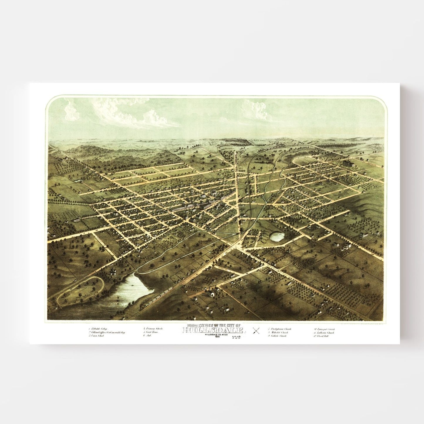 Vintage Map of Hillsdale, Michigan 1866