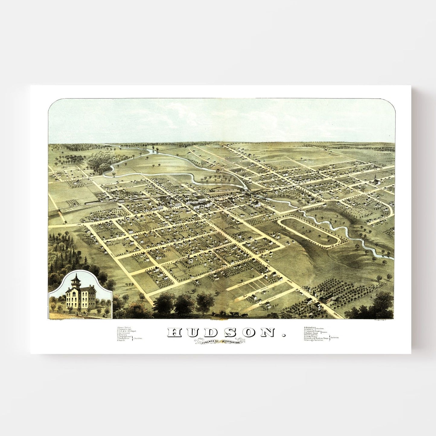 Vintage Map of Hudson, Michigan 1868