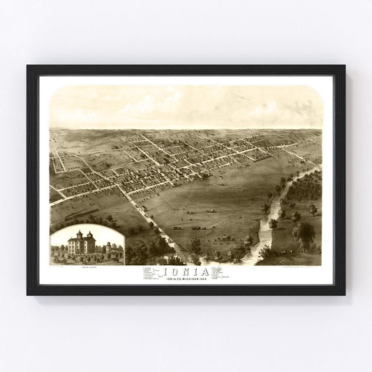 Vintage Map of Ionia, Michigan 1868